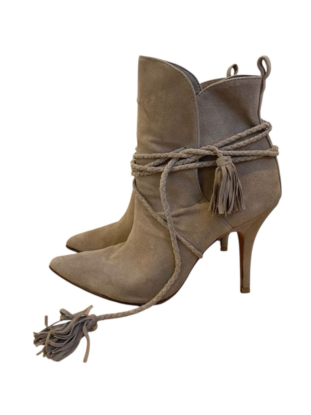 SCHUTZ ankle boots tan suede leather stilettos feminine pointed toe straps 9B